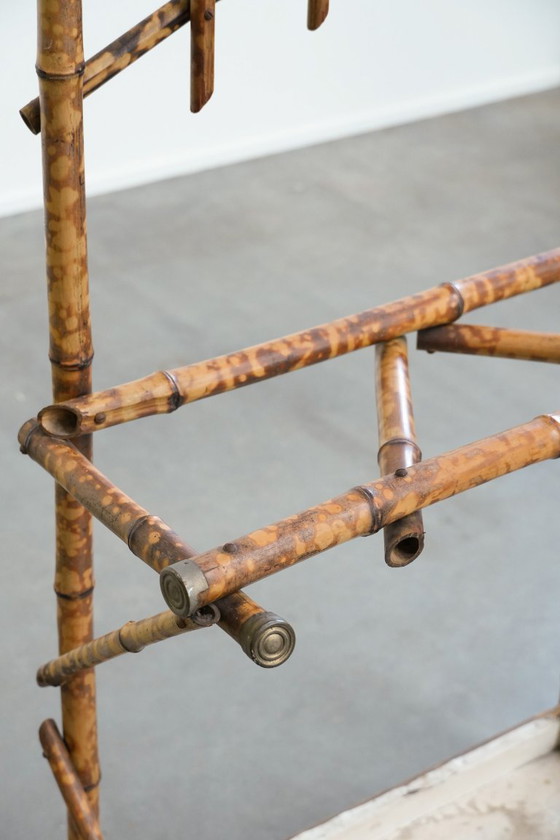 Image 1 of Antique French faux bamboo standing coat rack/hallway furniture with a mirror and umbrella rack