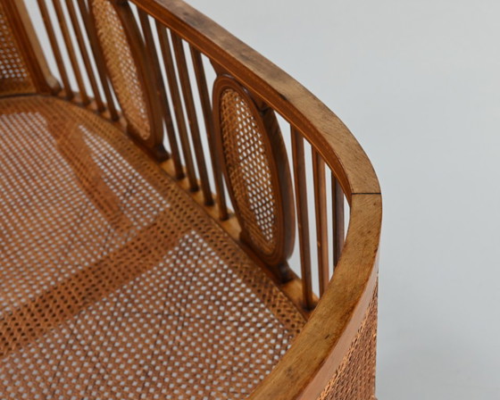 Image 1 of Vintage caned slant bench, 1950s