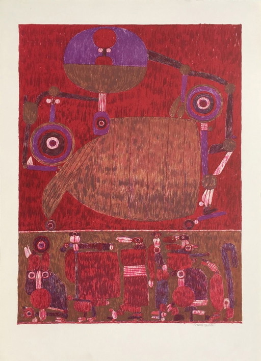 Pierre COURTIN, La Beauce à la belle voiture (La regione della Beauce con una bella macchina), Litografia firmata, 1972