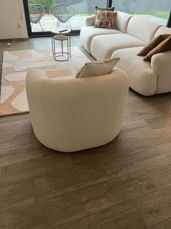 Image 1 of 3-zit en fauteuil in beige geweven stof van Westwing