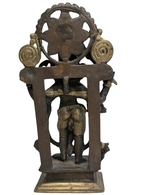 Antigua Ganesha de bronce pesado de pie con halo y dorado al fuego – Himalaya – Esculturas, Bronze (photo 5 of 10)