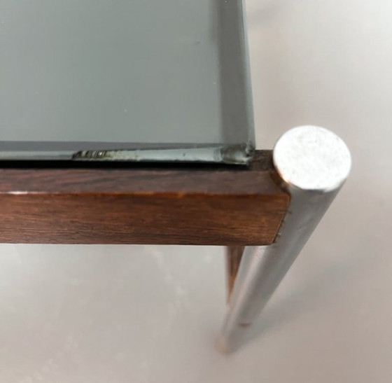 Image 1 of Fristho Mid-Century Dutch Design Nesting Tables with Smokey Glass Top and Wenge with Chrome Base, Set of 3, 1960s.