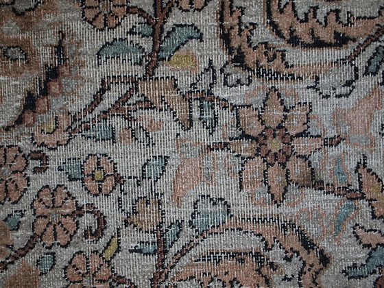 Image 1 of Handgemaakt vintage zijden Indo-Tabriz tapijt 3.2' x 5.3' (100cm x 162cm) jaren 1950 - 1C469