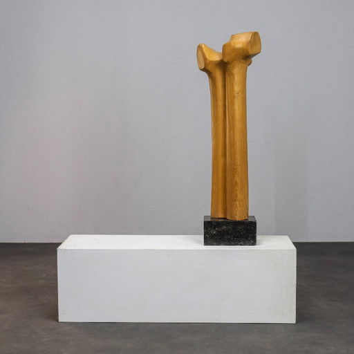 Abstrakte biomorphe Skulptur aus geschnitztem Holz und Stein, 1970er Jahre