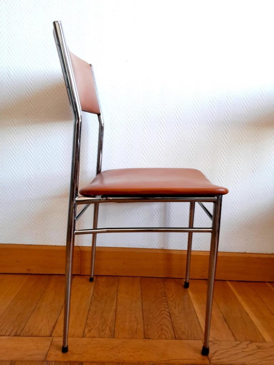 Image 1 of 3x Stühle aus der Mitte des Jahrhunderts, bezogen mit Kunstleder und Chrom, ca. 1950