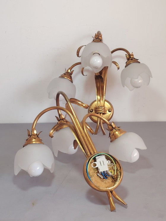 Image 1 of Vintage wandlamp (met wandarm) in Italiaanse Florentijnse stijl, gemaakt van smeedijzer.