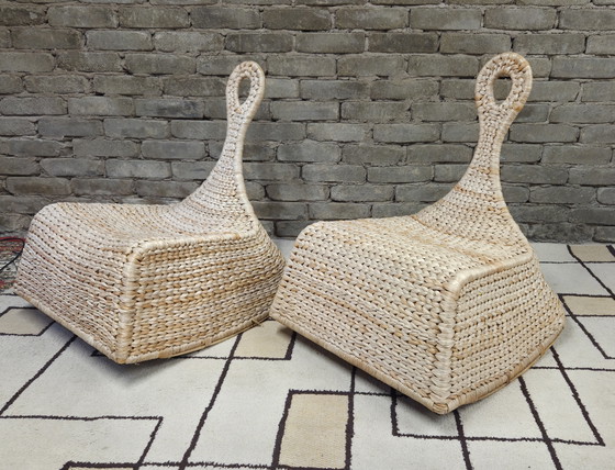 Image 1 of Pair of vintage 1970s woven natural fiber armchairs