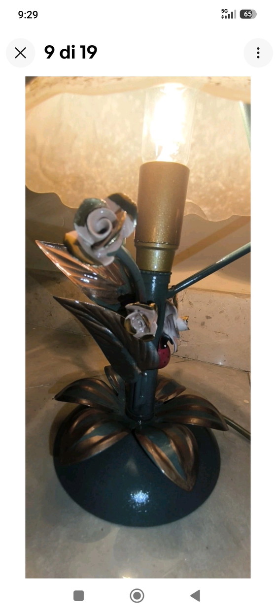 Pair of Vintage Fe Battuto Master Blacksmith Table Lamps H.28 L. – Glass, Iron (photo 9 of 15)