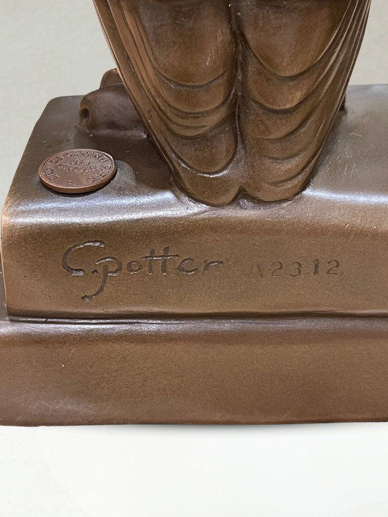Image 1 of Art Deco Bronze Owl – Signed C. Potter – Guaranteed Paris Bronze – Book Base