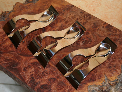 Set of 3 vintage egg holders with spoon by Weis in box