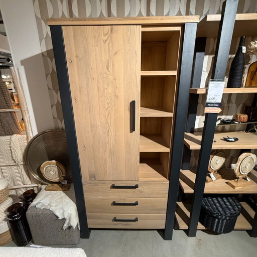 Meuble Verato - 1 porte, 3 tiroirs, 4 compartiments ouverts - Gris naturel – Pronto Wonen, boekenkasten, Wood