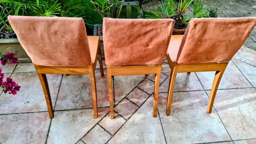 3 Finn Ligne Roset-stoelen van prachtig hout vervaardigd – eetkamerstoelen, Wood, Textile (photo 2 of 6)