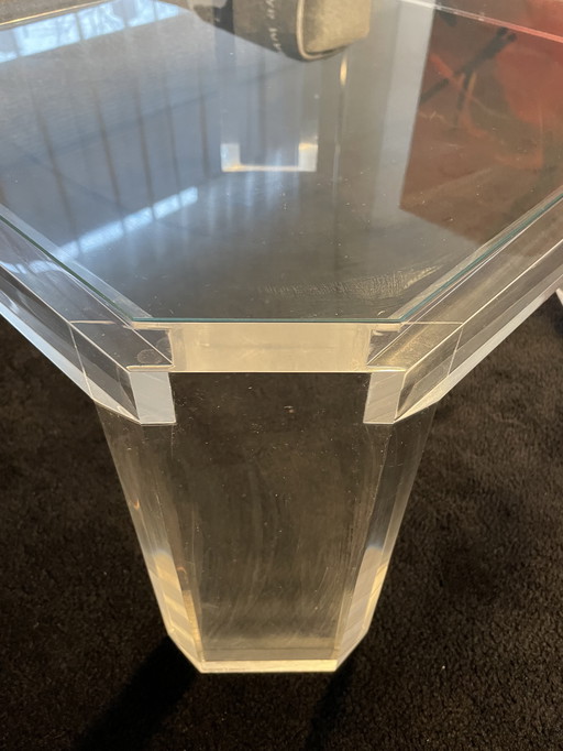 David Lange Lucite en Glazen Salontafel