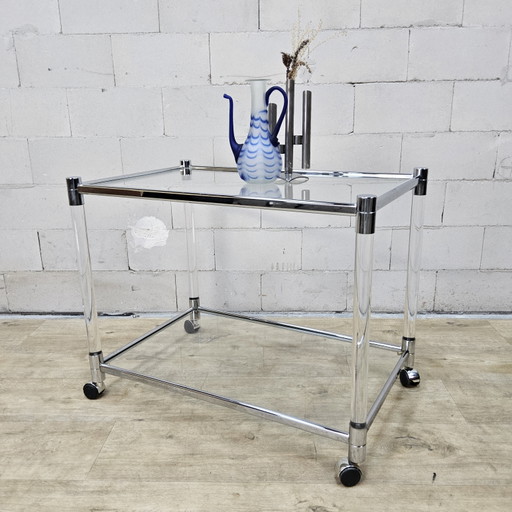 Vintage-Servierwagen aus Glas und Chrom / Teewagen / Beistelltisch (mobil) – serveerwagens, Chrome