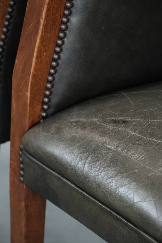 Image 1 of 2 sedie a vasca in pelle di mucca e legno con una bella e robusta combinazione di colori