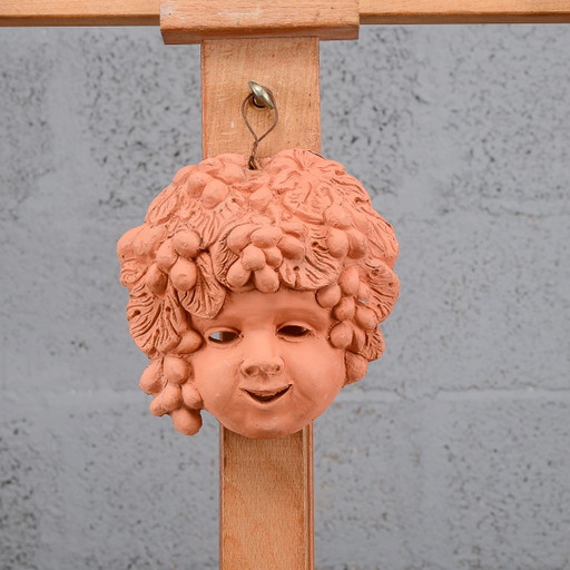 Máscara de Baco de Terracota Colgante, Hecha a Mano, Siglo XX