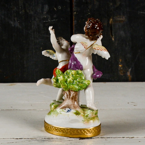 Capodimonte Statue Sculpture of Dancing Putti Musicians with Harpsichord – Porcelain, Gold, Klassiek (photo 6 of 9)