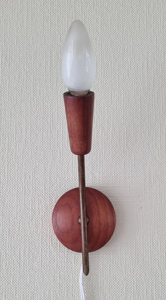 Image 1 of Two mid-century teak wall lamps, without shade