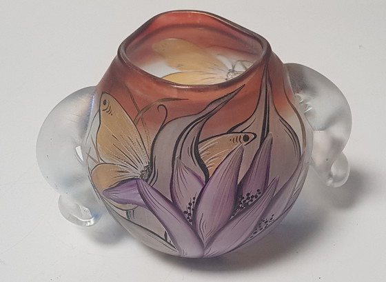 Image 1 of Art Glass Vase With Butterfly By Erwin Eisch