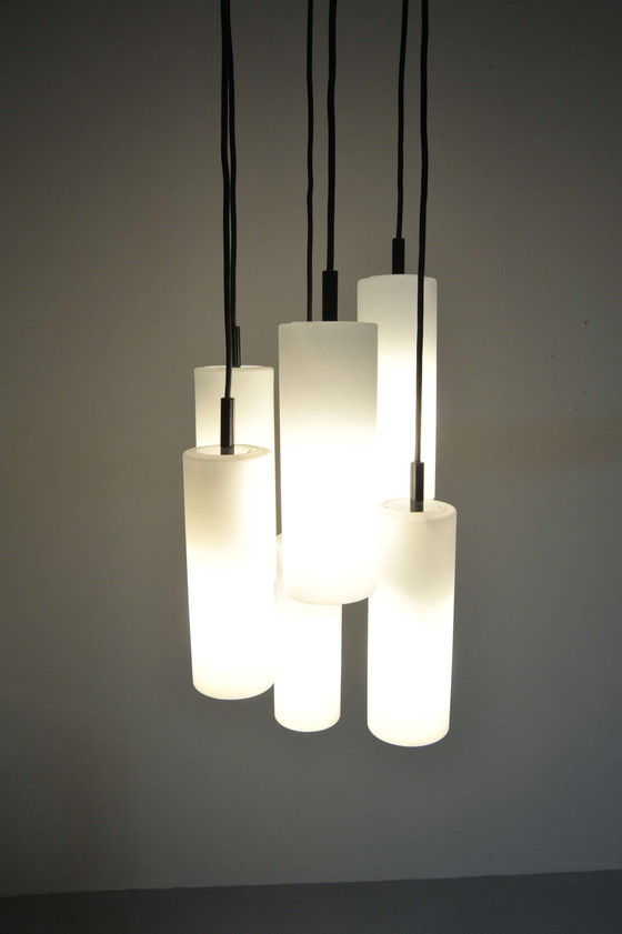 Image 1 of Staf cascadelamp met 6 glazen buizen (jaren 1970)