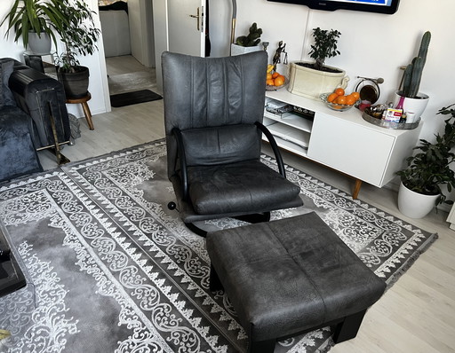 Poltrona lounge in pelle Rolf Benz Torino BMP, poltrona a orecchioni regolabile
