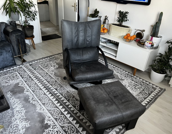 Image 1 of Poltrona lounge in pelle Rolf Benz Torino BMP, poltrona a orecchioni regolabile