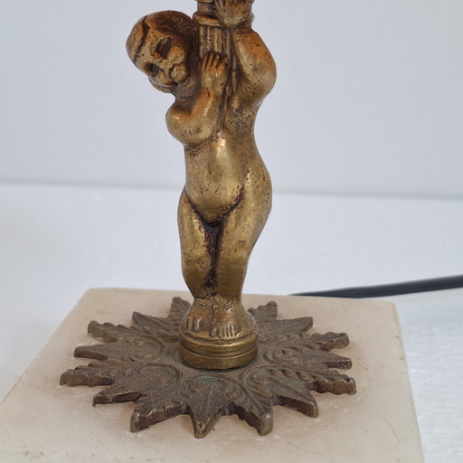 Lampe à poser vintage en albâtre et bronze