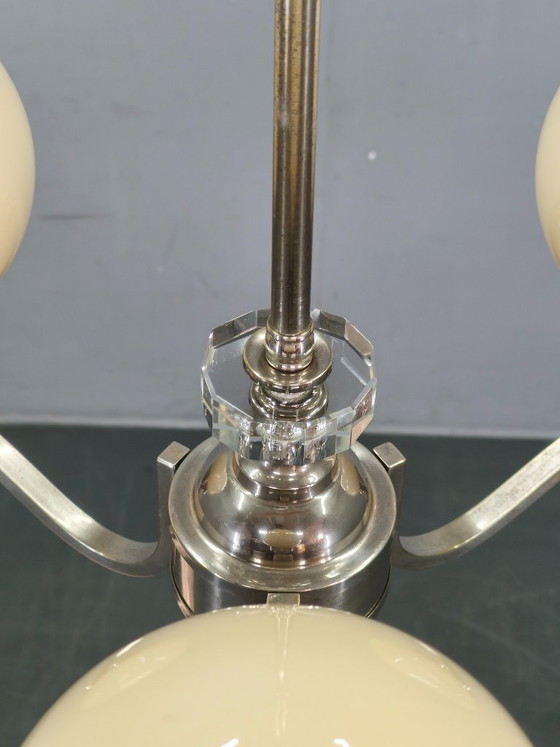Image 1 of Lampadario Art Déco in nichel e vetro degli anni '30, Cecoslovacchia
