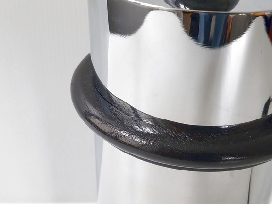 Image 1 of Vintage 1970s Table Lamp in Chrome Steel & Black Lacquered Wood