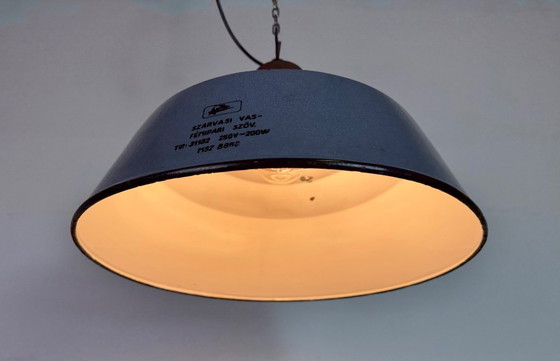 Image 1 of Industrial Grey Enamel and Cast Iron Pendant Light, 1960s