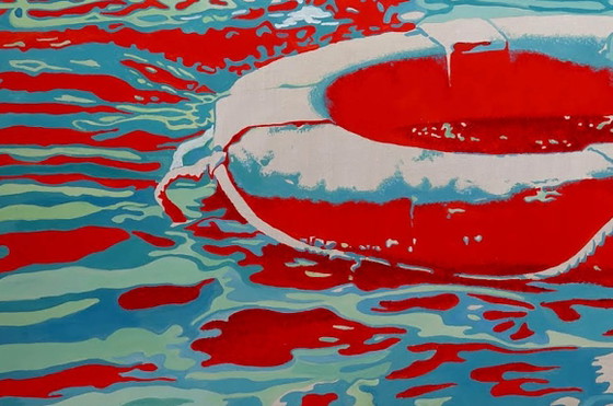 Original Oil Painting Contemporary Art Symbolism Sea Boy Lifebuoy – Paintings & Drawings, Canvas (photo 6 of 7)