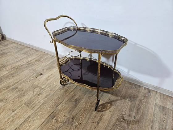 Image 1 of Chariot de bar luxueux, Maison Jansen, style Hollywood Regency, France, années 1950/70