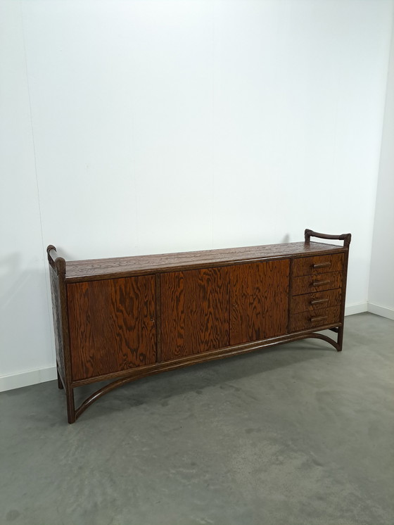 Image 1 of Wood With Bamboo Sideboard With Drawers Vintage