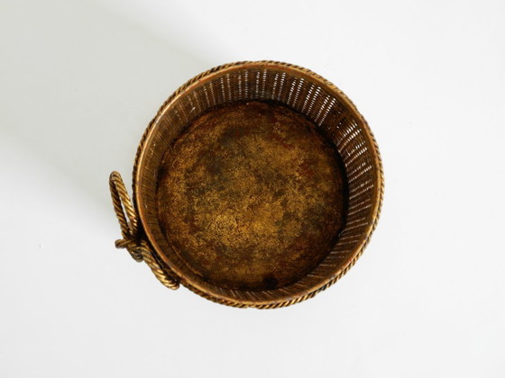 Image 1 of Cestino per la carta straccia in metallo dorato Regency italiano di metà secolo di Li Puma