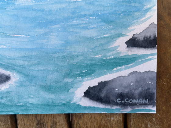 Image 1 of Watercolor seaside landscape