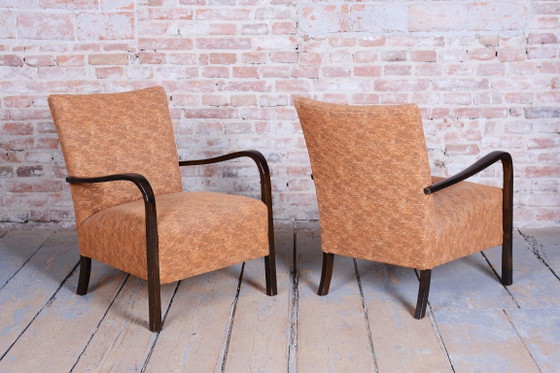 Pair of Restored Art Deco Armchairs, Beech, Polish, Reupholstered, Czech, 1930s – Textile, Wood (photo 6 of 18)
