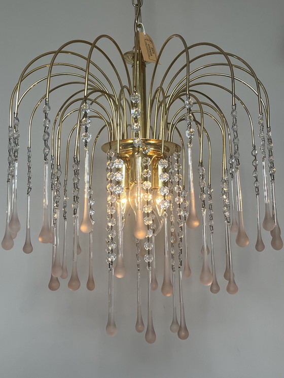 Image 1 of XL Vintage Large Pink Teardrop Pears Chandelier Crystal Pendant Lamp