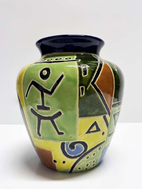 Glazed ceramic vase with African-inspired decoration, France, 1980s (photo 4 of 10)