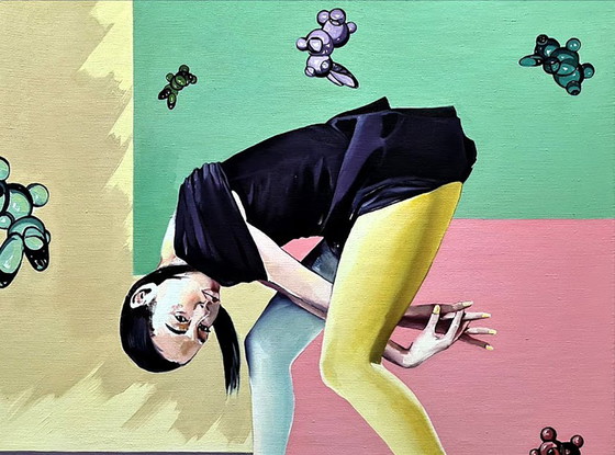 Original Oil Painting Pop Art Symbolism Equilibrium Part 2, Paintings & Drawings, Canvas, Pink, Figuratief (photo 5 of 7)