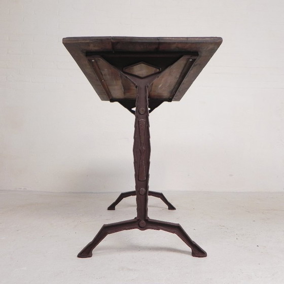 Image 1 of Bistro Table with Oak Top on Cast Iron Frame, 1930s