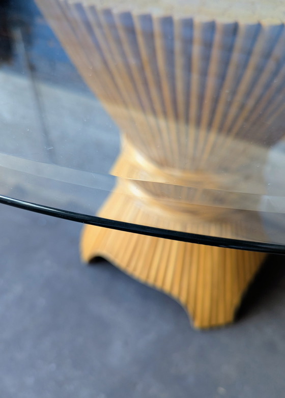 Image 1 of Table de salle à manger vintage McGuire en verre et bambou 1970