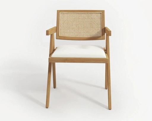 Massief Houten en Rotan Stoel 43x50x83cm – fauteuils, Rattan, Textile