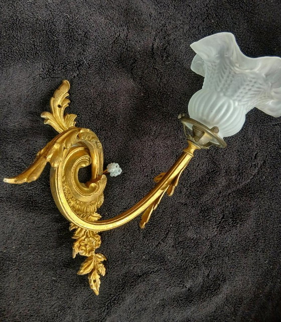 Art Nouveau wandlampen van brons en messing – Bronze, Glass (photo 7 of 10)