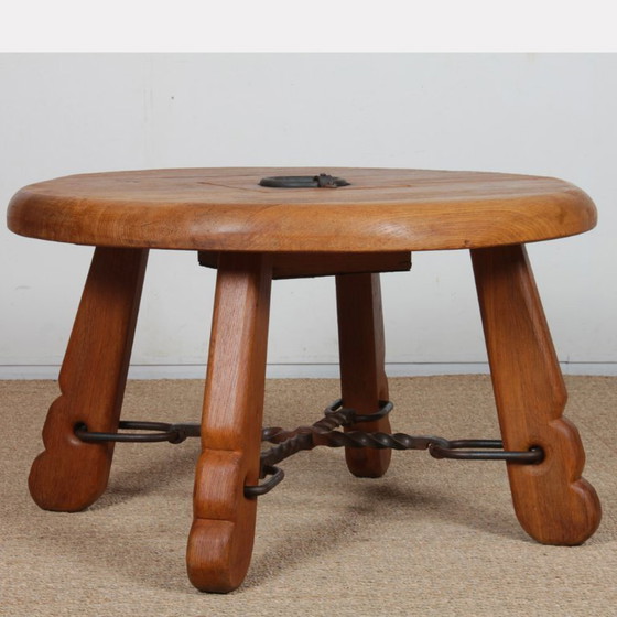 Image 1 of Round coffee table in solid oak and wrought iron, 1950