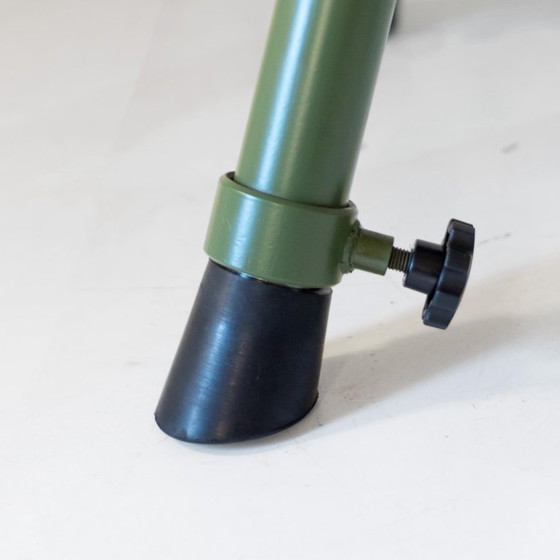 Image 1 of 1x panca industriale moderna di metà secolo per cavalli, metallo verde e pelle nera