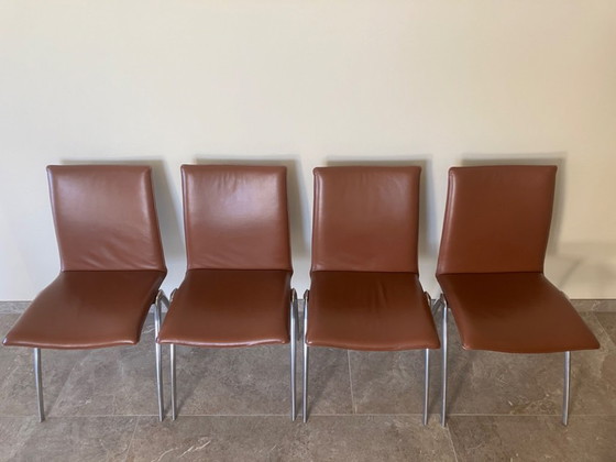 Four dining chairs in brown leather and metal, Leolux, Modern (photo 2 of 8)