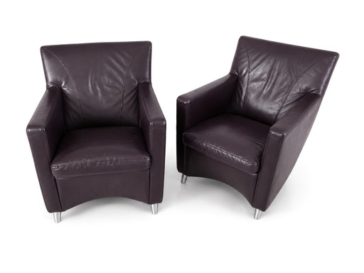 2 sillones Leolux Dolcinea de piel color pluma/morada – fauteuils, Leather, Metal (photo 2 of 8)