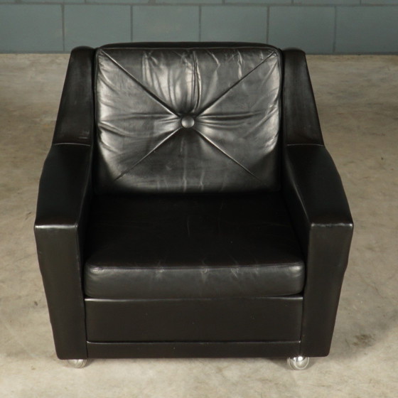 Image 1 of Fauteuil en cuir vintage - noir - années 1970