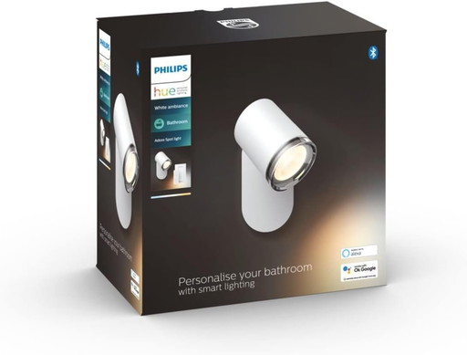 Philips Hue White Ambiance Adore Spot 1x5.5W Salle de Bain, Compatible Bluetooth - Blanc (Télécommande Incluse), Fonctionne Avec