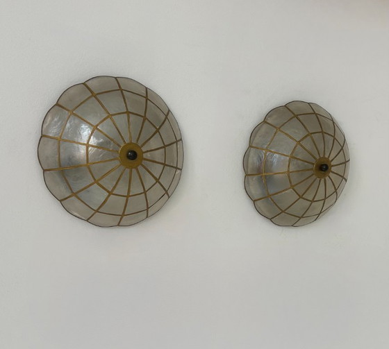 Image 1 of Coppia di applique da parete vintage, madreperla e ottone, Francia, 1980